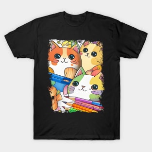 Funny and Cute Cat Crayon with a rainbow T-Shirt